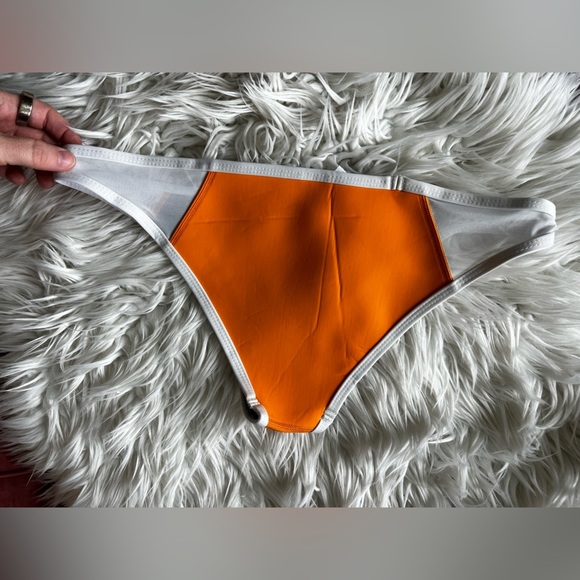 Hoaka Swimwear Orange Bikini Bottom Size M/L Low Cut Cheeky Fit White Trim - Picture 5 of 6